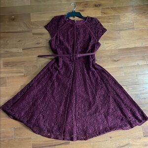 Women's Lace Fit-and-Flare Dress in Burgundy